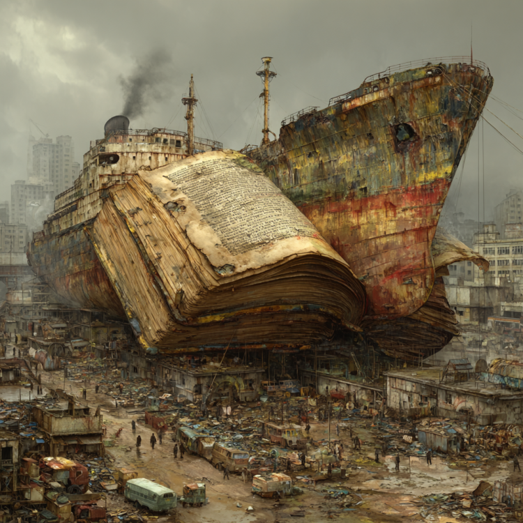 hardtack52_a_giant_book_being_launched_like_a_boat_at_a_decrepi_618d87db-8ef9-4ebe-9734-6735cd15e3d8.png